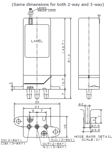 O-Ring Isolation Valve - WEG Series [2-way NC, 3-way / Orifice: 2.0 mm]